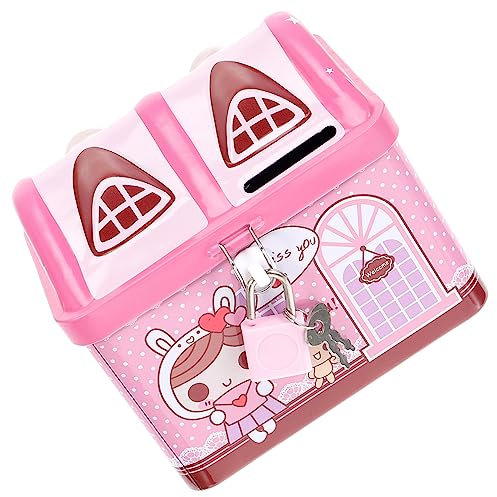 SAFIGLE Cartoon House Piggy Bank Adorable Money Pot Saving Pot Lock Coin Storage Jar for Home Decoration