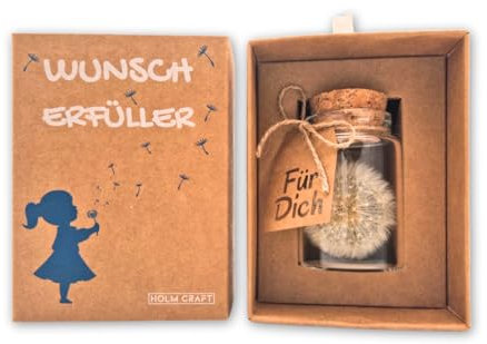 HolmCraft – Wunscherfüller I Echte Pusteblume im Glas mit Geschenkbox I Handgefertigt I Perfekte Geschenkidee für jeden Anlass I Geschenke für Frauen, Freundin, Geburtstag & Hochzeit