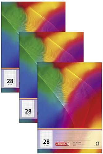 Brunnen 104492802 Schulheft A4 (16 Blatt, 5 mm kariert, mit Rand, Lineatur 28) (Packung mit 3)