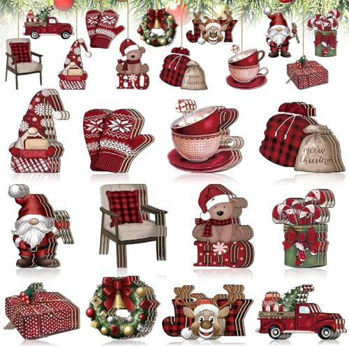 Adornos Arbol Navidad Madera 24 Piezas Decoracion Arbol Nvidad Madera Gnomo Colgantes Arbol de Navidad Rojo Verde Adornos Navideños