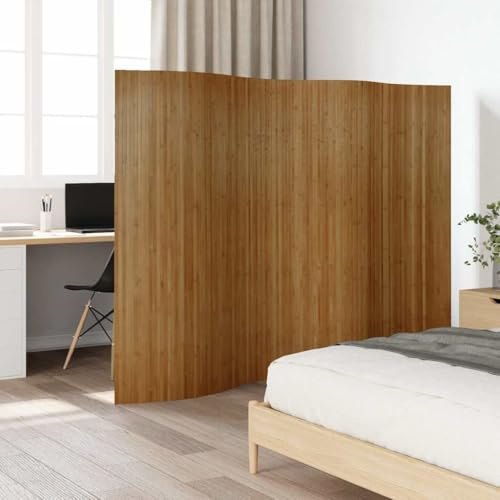 Myheimly Paravent Raumteiler Paravent Trennwand Spanische Wand Vlies-Rückseite Sichtschutz Bambusmatte Flexibel Stellwand Bambus Braun 165x250 cm Bambus