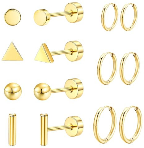 Medizinische Ohrstecker 7 Paare Ohrstecker Chirurgenstahl Ohrringe Titan Damen Ohrringe Aus Chirurgenstahl, Lichtecht, Modische Ohrringe In Mehreren Formen, Hypoallergen, Unisex (Gold)