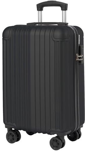 ABISTAB Handgepäck Koffer & Trolley – Hartschalen Reisekoffer klein 55x35x23cm, 360° Doppelrollen, Zahlenschloss, Rollkoffer leicht & stabil für Urlaub & Geschäftsreise, Schwarz