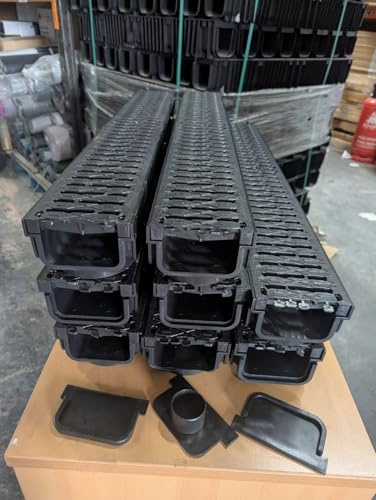 Drainage Channel with Plastic Grating, 8 x 1mtr, Heavy Duty 2.5t Load, Driveway and Patio, with Accessories