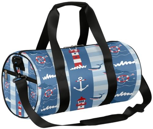 Mexpekil Seesack mit Schuhfach, wasserdicht, Delfin, Leuchtturm, Rettungsring, Anker, Reiserucksack für Fitness, Fitnessstudio, Wochenendausflüge, Delphin Leuchtturm Rettungsring Anker