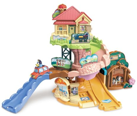 VTech Tut Tut Bolides Bluey Parcours City Toboggan, Circuit Voiture Enfant | Maison de Bluey en Circuit Tut Tut Bolides dès 1 An avec 1 Petite Voiture Enfant Parlante à la Vraie Voix Française de Bluey