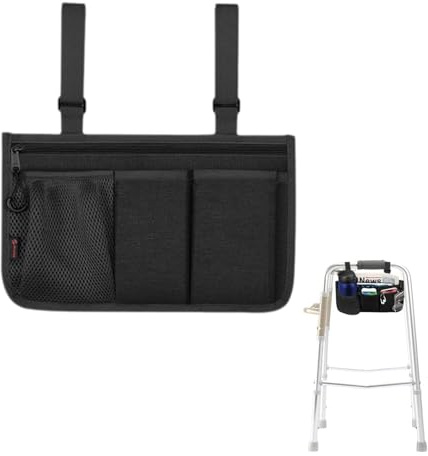 tintoke Rollstuhlaufbewahrungstasche Armlehnentasche,Rollstuhltasche mit 3 Fächern,Rollstuhltasche für Armlehne,Rollstuhltasche mit 3 Fächern,Für Rollstühle, Elektroscooter, Rollatoren etc.(Schwarz)