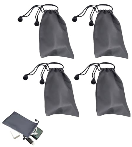 4 Stück Aufbewahrungsbeutel Grau,Spritzwassergeschützter Beutel Handy,Beutel mit Kordelzug Aufbewahrungstasche Klein,Wiederverwendbare Stausack Kordel Lagerung Beutel für Mobiltelefonen,Powerbank
