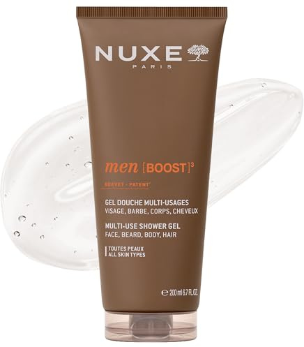 Nuxe Men Multi-Use Duschgel 200 ml, 4-in-1 Reiniger für Gesicht, Bart, Körper & Haar, sulfatfreie Formel mit Aschrinden-Oleo-Extrakt, energetisierender holzig-würziger Duft