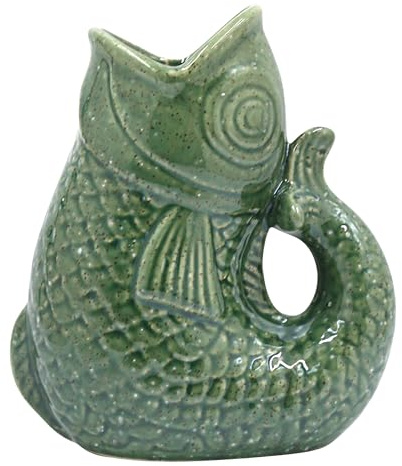Lesser & Pavey Fish Green Fresh and Artificial Flower Jug 17cm | Fresh or faux bouquets, Rustic home accent, Decorative tabletop piece, Unique flower holder, Stylish gift