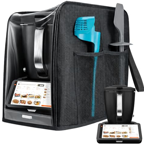 Abdeckhaube für Thermomix TM7, Staubschutz Schutzhülle Staub-Abdeckung, Küchenmaschine TM7 Zubehör, Faltbare Küche Transparent Schutzhülle mit Transparentem Sichtfenster & Zubehörtaschen