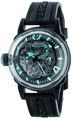 U-Boat 3348 U-65 Herrenuhr Automatik Skelettwerk, 44 mm Edelstahl 316L PVD, schwarzes Zifferblatt, Kautschukarmband