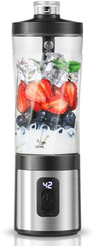 AMZCHEF 600ML Blender Portable, Affichage numérique et gobelet sans BPA, Mini Mixeur Blender avec 6 lames, 6000 mAh charge rapide USB-C 2H (15 cycles) pour shakes/smoothies/poudres protéinées - Noir