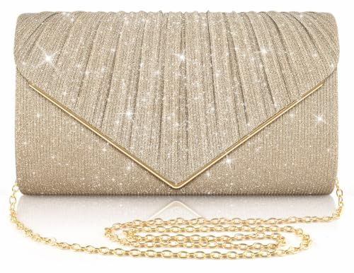 ERKOON Damen Clutches, elegante Abendhandtasche mit abnehmbarer Kette, Pailletten-Tasche für Hochzeit, Braut, Abschlussball und Party