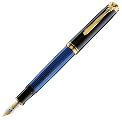 Pelikan Füllhalter Souverän 600, Schwarz-Blau, Feder M (mittel), hochwertiger Kolbenfüller im Geschenk-Etui, 995324, 1 Stück (1er Pack)