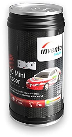 Invento just Play - RC Mini Racer, 2.4 GHz 2-Kanal, mit Ladekabel, ferngesteuertes Fahrzeug, Mini RC Auto, LED-Beleuchtung, 4 Pylone, Coole Dosenverpackung, sortierte Farben und Modelle, ab 8 Jahren