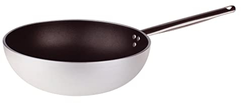 Pentole Agnelli ALSA2111WS32 Wok con Fondo Svasato, Alluminio, Argento, 32 cm