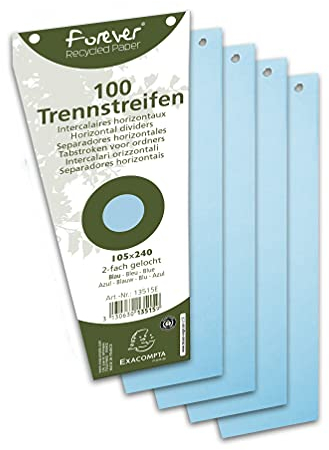 Exacompta 13515B 100er Pack Karton-Trennstreifen. Trapezform blau. Für eine übersichtliche Anblage Ihrer Dokumente. Trennlaschen Trennblätter Ordner Register Blauer Engel
