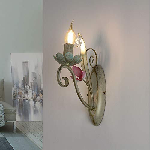 Licht-Erlebnisse Wandleuchte Metall Glas Weiß Rosa Wohnzimmer Flur H:28 E14 max. 60 Watt Kerze dekorativ Florale Wandlampe Esszimmer LUCE