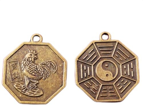 zodiaque chinois Tai Chi Pakua Feng Shui Pendentifs L Élément de cinq Filetage W Sac cadeau Y1043 Rooster tawny