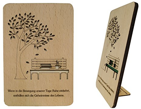 LIN17367, Holzkarten Grußkarten aus Holz, Glückwunschkarte mit Sprüche zur Pensionierung, Ruhestand, Ruhestandskarte, Abschiedskarte, Park, N609
