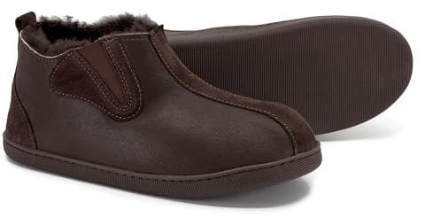 Vanuba Columbia Handmade Herrenhausschuhe, Naturleder, 100% Schafwolle, Warme und Bequeme Hausschuhe 41 EU Leder Harz Braun/Braun