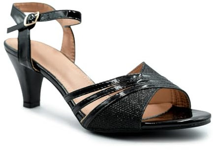 Fashion Thirsty Womens Ladies Low Heel Bridal Wedding Shoes Prom Evening Party Occasion Heeled Open Toe Strappy Bridesmaid Dress Sandals Size Black Patent