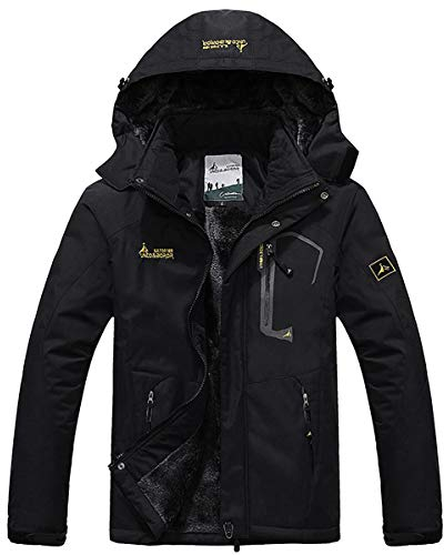 donhobo Womens Waterproof Jacket Winter Warm Fleece With Hood Windproof Camping Hiking Coat(Black,M)
