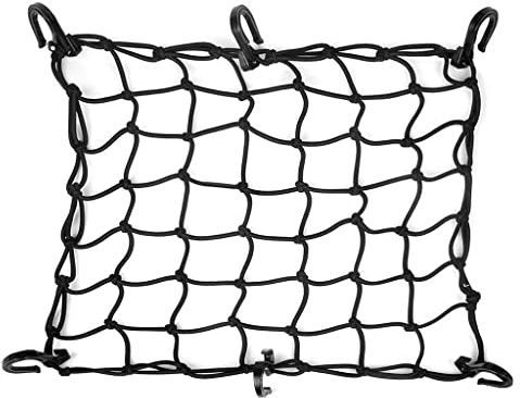 JCHL 15x15 Motorcycle Cargo Net Stretches to 30x30 with 6 Hooks 2''x2'' Mesh for Motorcycle Motorbike Bikes