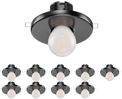 ledscom.de 10 Stück E27 Porzellan Decken-Einbauleuchte TELA, rund, schwarz, 99mm, inkl. Frostglas Leuchtmittel 3,839W 477lm warm-weiß