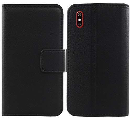 Lankashi Flip Echt Leder Tasche Für TP-Link Neffos C9 Max 6.09 Hülle Lederhülle Handyhülle Handy Tasche Book Brieftasche mit Kartenfächer Schutz Abdeckung Premium Cover Case Etui (Schwarz)