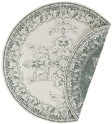 NORTHRUGS In- und Outdoor Teppich Borbon Rund ⌀140cm - Wendeteppich Wetterfest Orientalisches Vintage Design Läufer für Balkon Terrasse Garten Wintergarten Wohnzimmerteppich Wasserfest in Grün Creme