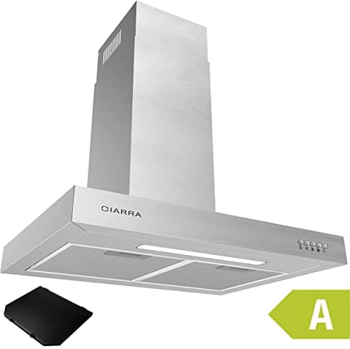 CIARRA CBCS6125 Energieeffizienz A Dunstabzugshaube Silber 60cm 370m³/h mit CBCF004 Aktivkohlefilter 3 Leistungsstufen Abluft Umluft Wandmontage Abzugshaube