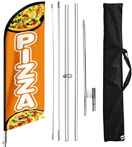 FSFLAG Pizza-Swooper-Flagge, Pizza-Restaurant-Feder-Fahnenmast-Set mit Erdspieß, 30 cm Werbefeder-Banner für Pizza, Restaurant, Geschäft