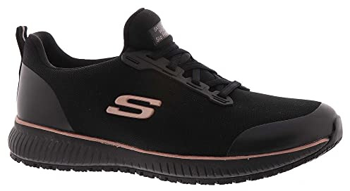 Skechers Women's Squad Sr Food Service Shoe, Black/Gold, 7