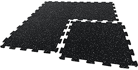Nicoman Rubber Mats, Gym Flooring Matt, Modular Floor Tiles, Non-Slip Rubber Cushion For Home Workout, Yoga Exercise Matting, Black With White Specks (50cmX50cm)