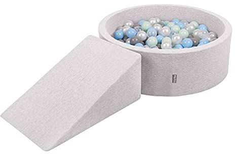 KiddyMoon Spielplatz Aus Schaumstoff Mit Rund Bällebad (200 Bälle) Ballgruben Für Babys Spielbad Hindernisläufen, Hergestellt In Der EU, Hellgrau:Perle/Grau/Transparent/Babyblue/Minze