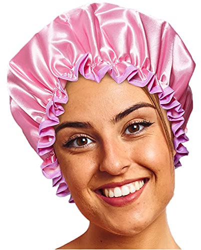 Bodylife Shower Cap Reusable Bath Cap Dual layered Waterproof Pink & Lilac 27cm