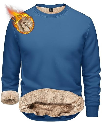 TACVASEN Mens Fleece Jumpers Warm Plain Sweatshirts Classic Cotton Work Sweater Winter Sherpa Pullover Grey Blue,XXL