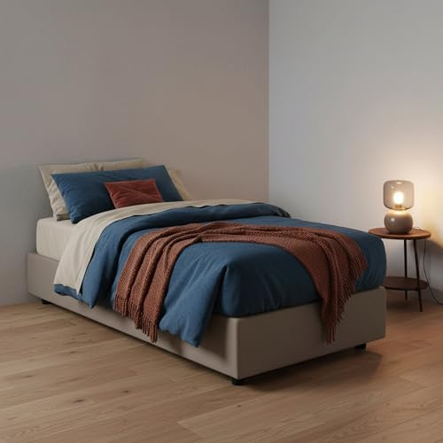 Talamo Italia - Einzelbett Ilaria, Bettkasten mit Stoffbezug, 100 % Made in Italy, Öffnung vorne, geeignet für Matratze 90 x 190 cm, Taupe