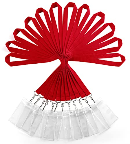 12er Pack Rot Polyester Lanyards mit wasserdichten Ausweishaltern - Langlebige und Farbenfrohe Halsbänder für Ausweiskarten, Schlüssel und mehr