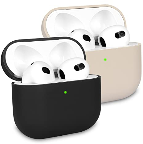 2 Stück KOKOKA Silikon Hülle Kompatibel mit Airpods 3rd Generation Case und Schutzhülle für AirPods 3, Stoßfeste Weiche Dünne Case für Airpods 3, Front-LED Sichtbar, Schwarz/Starlight
