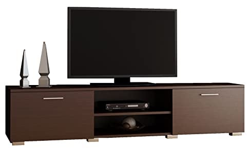 MATKAM Mobile TV Roma, H35 x L150 x P40 cm, UN ripiano aperto al centro, ripiani con ante a sinistra e a destra (wengé)