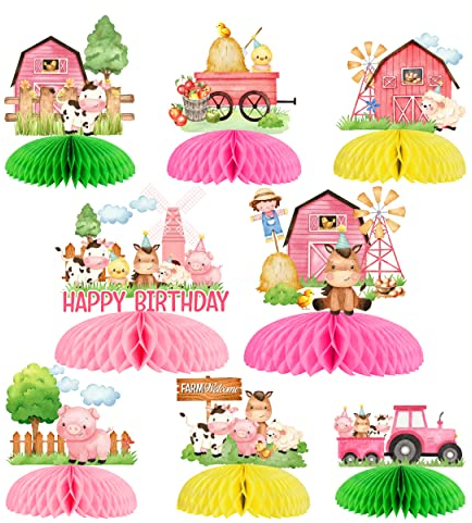 8 Stück rosa Bauernhof Party Supplies Bauernhof Thema Honeycomb Tafelaufsatz Tischdekorationen für Geburtstagsparty für Mädchen
