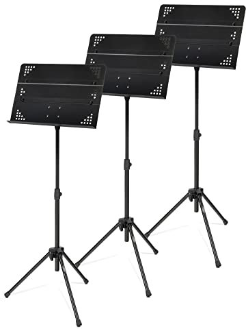 Classic Cantabile OSS-01 Orchesterpult 3x Set - Transportfreundliches Orchesterpult mit steckbarer Notenablage - Kompaktes Packmaß beim Transport - Höhenverstellbar von 53 bis 116 cm - Schwarz