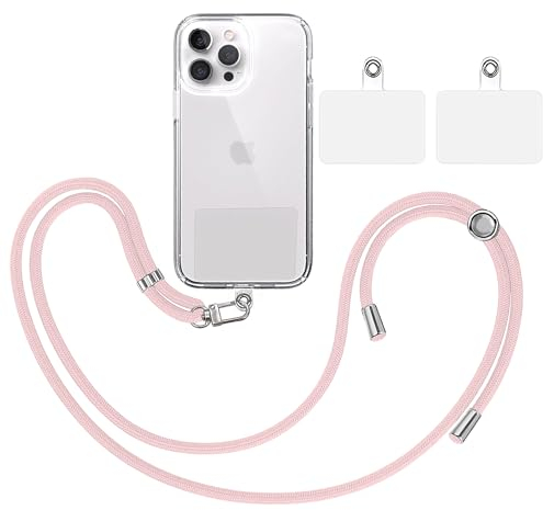 TBOC Band Handykette Schlüsselband Kette Handyschnur [Hellrosa] + 2 Zusätzliche Befestigungspatches Aufhängen Nacken Universal Handy - Pad Handyband Patch Karabiner Hülle Handyhülle Lanyard
