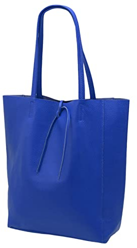 SH Leder ® Damen Echt Rindleder Shopper mit Innentasche in vielen Farben Schultertasche Henkeltasche 37x29cm Kora G266 (Royalblau)
