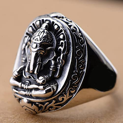 XJruixi Vintage God of Wealth Elephant Ring Men's Stainless Steel National Style India Ganesha Ring Men Women Lucky Ring Jewelry
