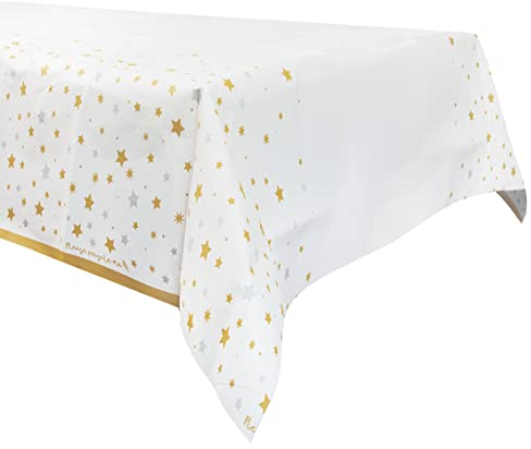 Silberne und goldene Stern-Tischdecke für Weihnachten, Weihnachten, Tischdecke für Silvester, Geburtstagsparty, Jahrestag, recycelbare und Einweg-Papiertischdecke – 180 x 120 cm