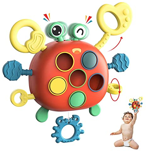 Felly Montessori Spielzeug 6-18 Monate, Baby Motorikspielzeug, Krabbe Silikon Zugschnur in Lebensmittelqualität, Sensorik für Babys Kleinkinder ab 1 Jahr